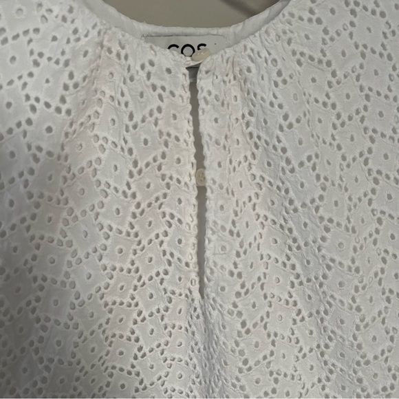 COS White Eyelet Oversized Mini Dress Babydoll Women’s XS EU 34 Minimalist - Picture 11 of 14